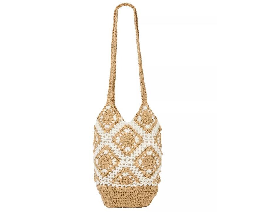 URBAN ORIGINALS Mini Sunflower Crochet Handmade Womens Tote Bag in Sand Beige  