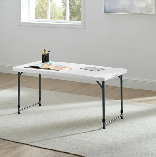 Mainstays White 4-Foot Adjustable Height Folding Plastic Table, Easy Fold - Picture 15 of 17