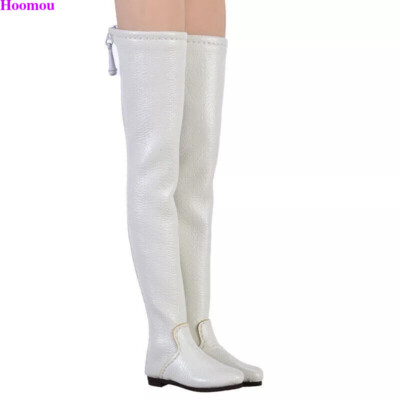 1:6 Female Shoes Long White Flat Boots Hollow Model For 12