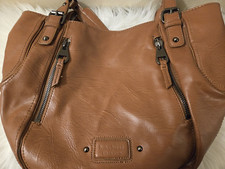 Nine West Brown Leather Shoulder Handbag Leather Purse  With Two Front Zippers