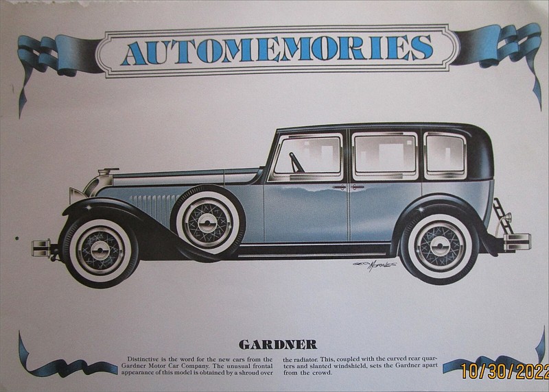 1930 Gardner 4 dr car calendar print (tutone blue)