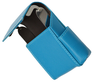 Blue Leather Cigarette Hard Case Lighter Smoke Holder Men Lady