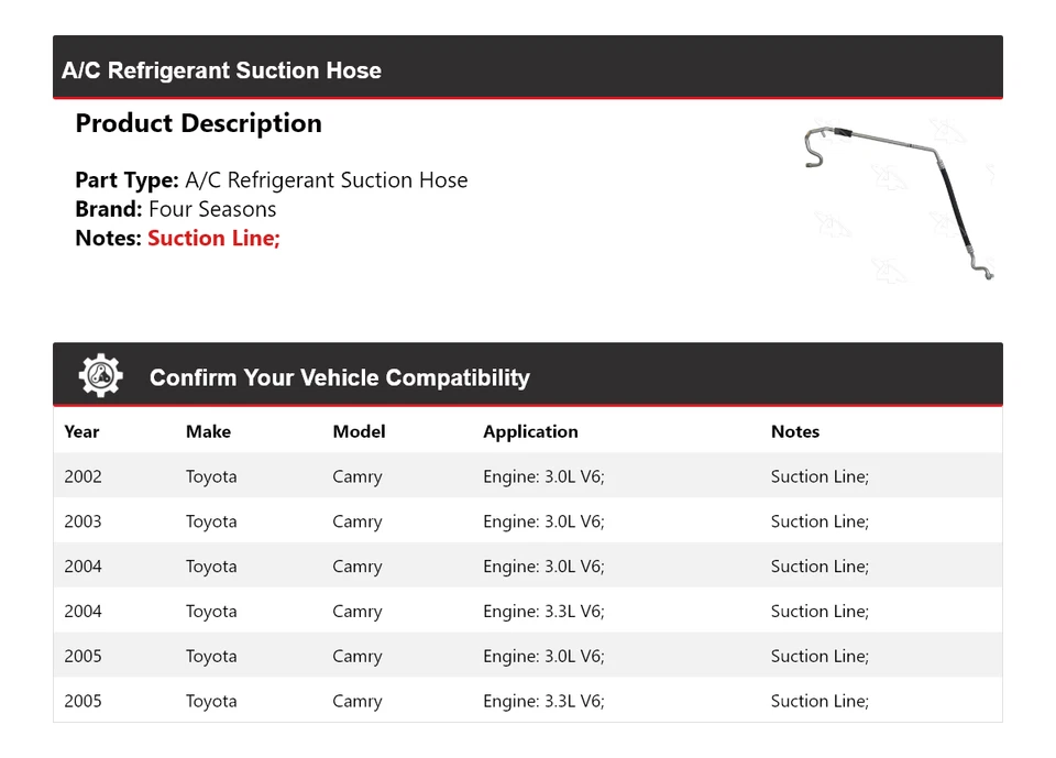 Manguera de succión de refrigerante aire acondicionado Toyota Camry 2002-2005 4 estaciones 2003 2004 Foto 2 de 4