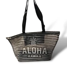 Mesh Beach Black Tote Hawaii Shop Bag Handbag Travel Hawaiian Gifts Aloha New