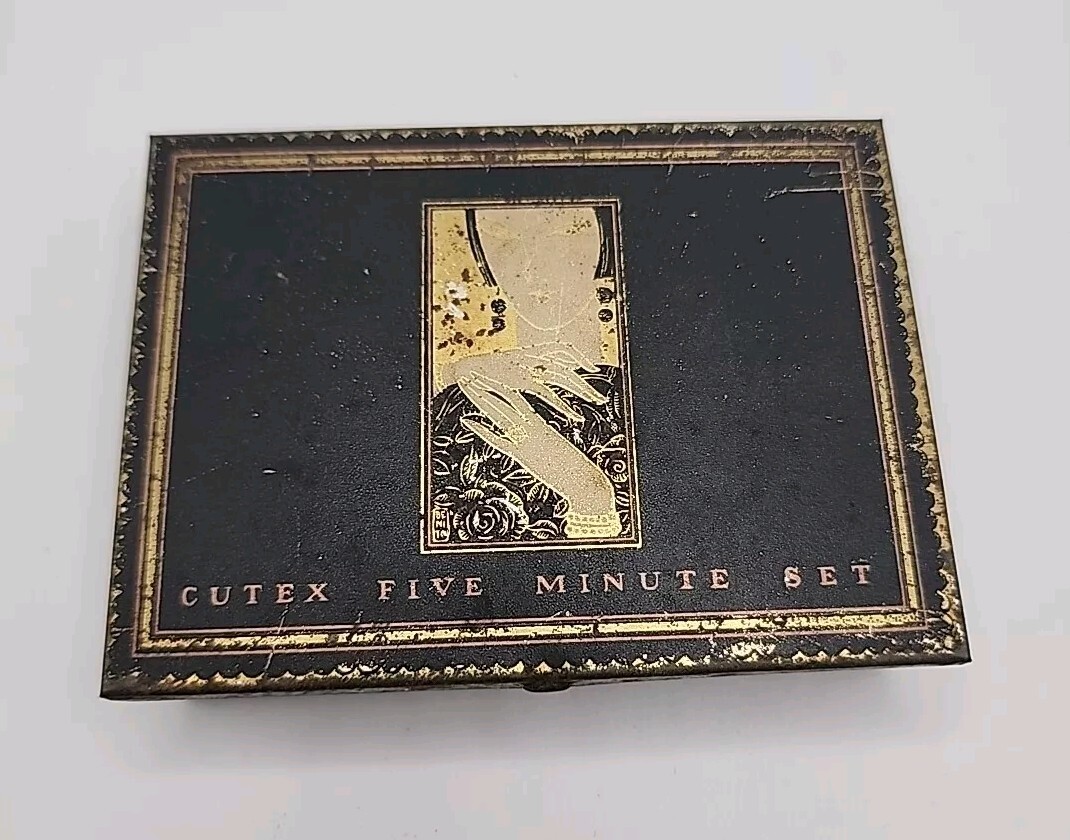 Vintage Art Deco Metal Cutex Five Minute Set Advertising Tin Litho Box Manicure