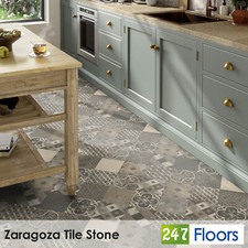 Zaragoza Tile Stone Goliath 450 Vinyl Flooring 4.5mm Extra Thick Lino 2m 3m 4m
