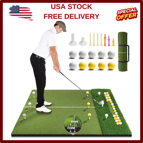 Premium Dual-Turf Golf Mat with Ball Tray, 5x4 FT Golf Hitting Mats Practice