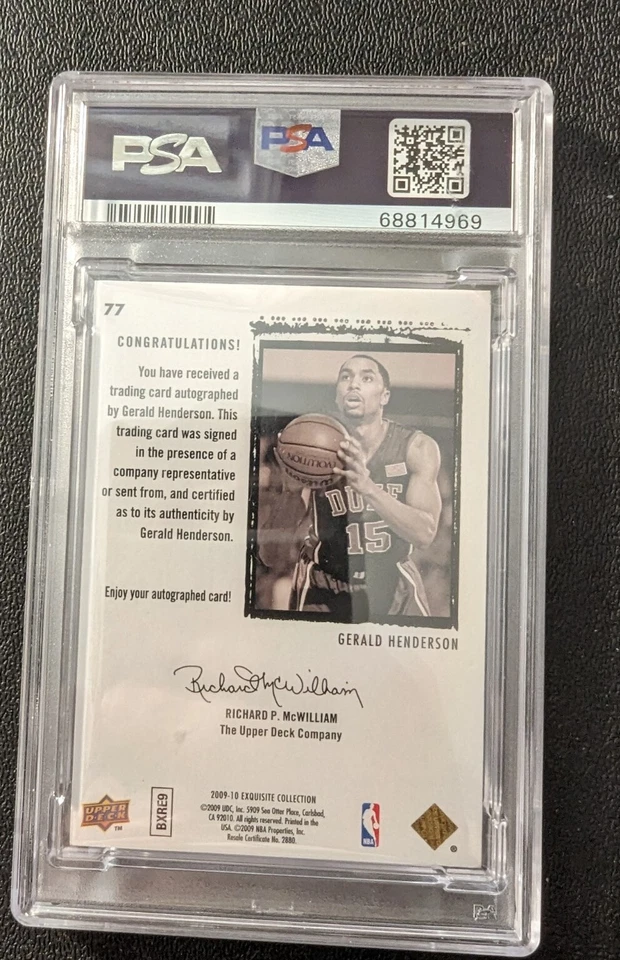 2009 UD Exquisite Collection Gerald Henderson RC Auto PSA 8 /225 77 On Card - Image 2 of 4