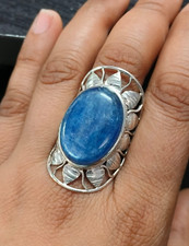 Natural Oval Kyanite Ring Big 925 Sterling Silver Statement Jewelry Unisex Gift