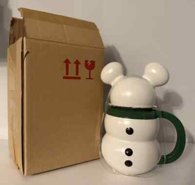 DISNEY MICKEY MOUSE SNOWMAN MUG WITH LID NEW