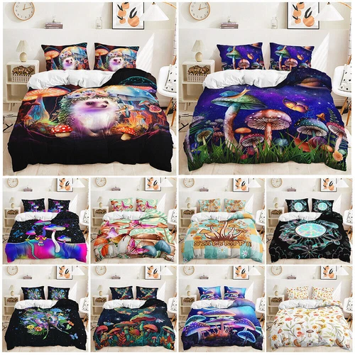 Mushroom Hedgehog Butterfly Blue Purple Pink Doona Duvet Quilt Cover Bed Set - Bild 2 von 32