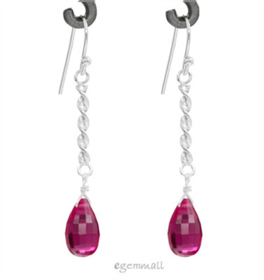 Synthetic Corundum  In Sterling Silver Dangle Teardrop Earrings #53075