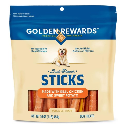 Golden Rewards Chicken and Sweet Potato Dual Flavor Treat Sticks for Dogs, 16 oz