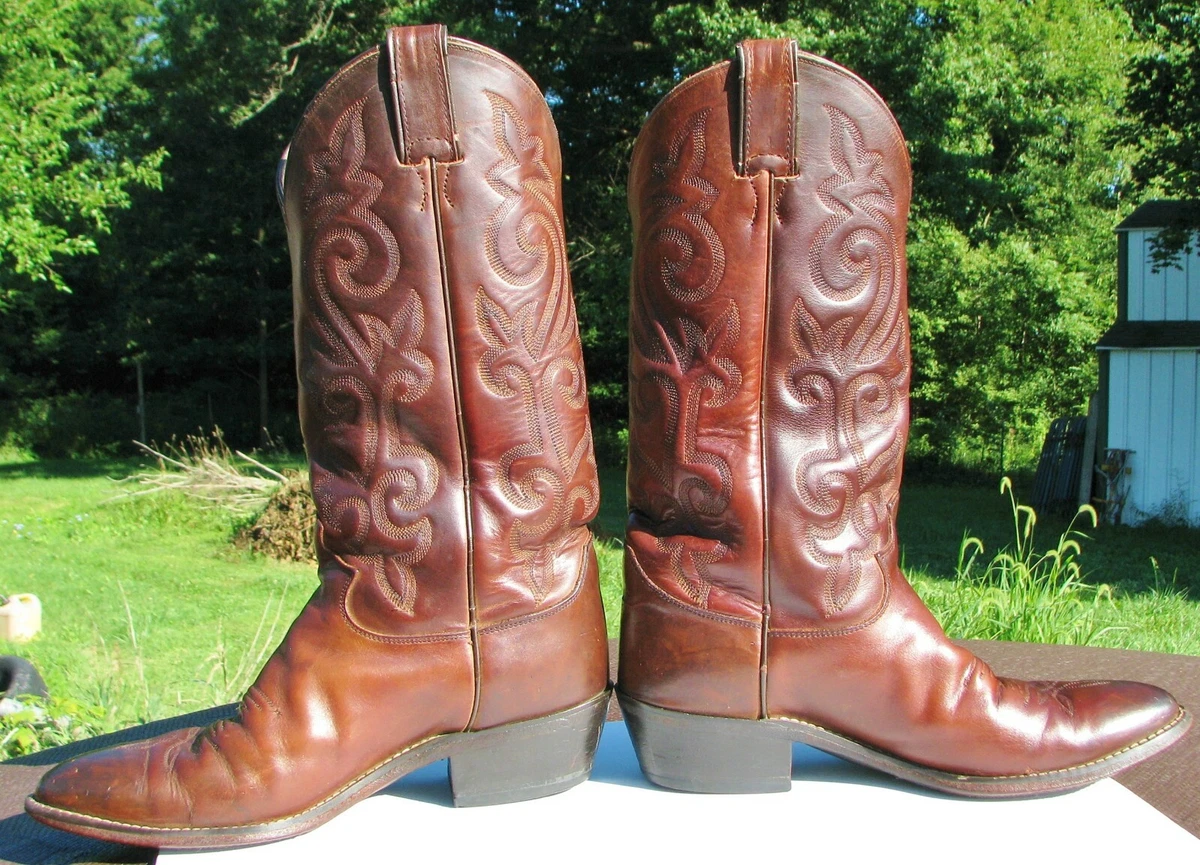 Justin Buck Bay Apache Brown Leather Cowboy Boots 8D 2253 R Toe Mexico Men