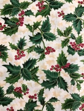 Hoffman Winter Impressions  B973 Holly with berries edged in metallic gold. BTY