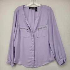 INC INTERNATIONAL CONCEPTS Women's Top Purple 8 Button Up Long Sleeve Blouse