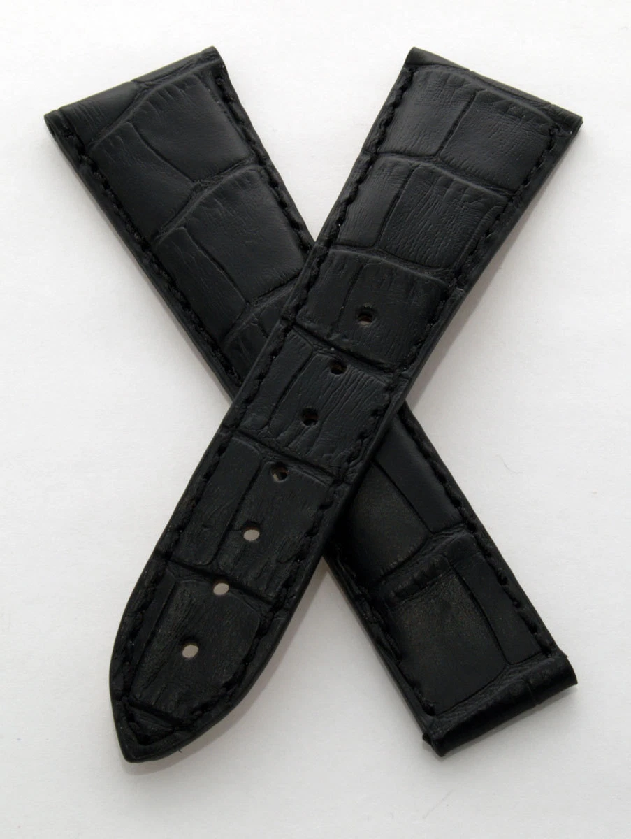 Black leather crocodile-style deployment watch strap to fit Omega Railmaster XXL
