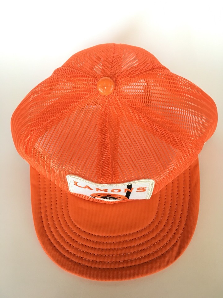 Vtg Lamons Gasket Co Orange Snap Back Mesh Trucker Hat Large Patch