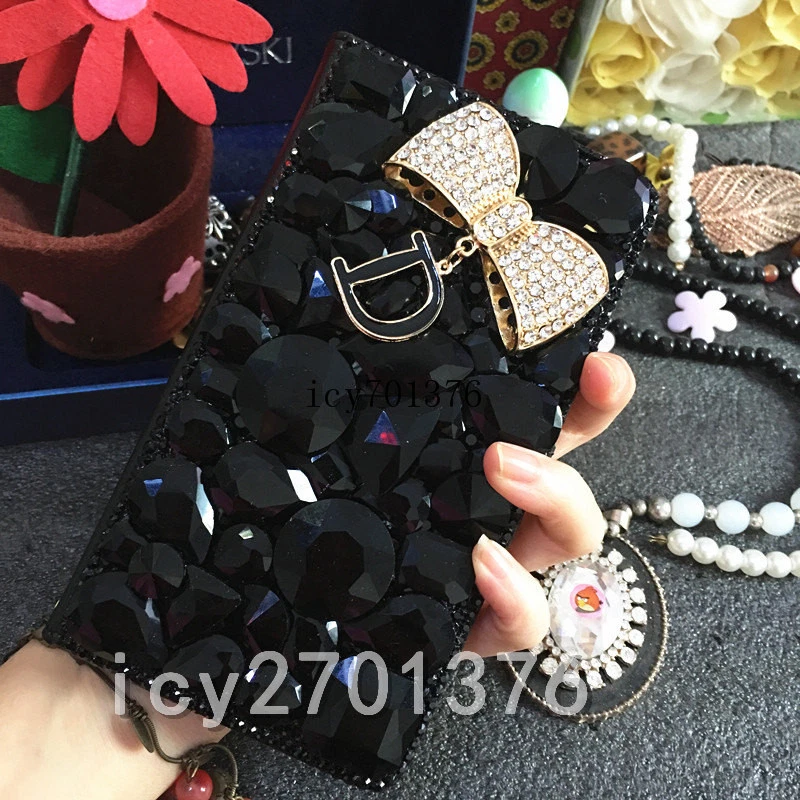 Jewelled Bling Crystal Diamonds leather wallet flip Case Cover & Shoulder strap - Image 2 of 4