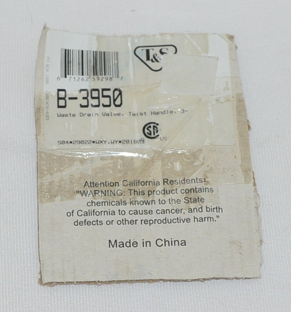 T S B3950 Waste Drain Valve Twist Handle 3-1/2" x 2" X 1-1/2" Adapter