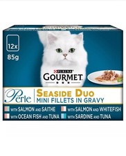 Image of 12 x 85g Gourmet Perle Seaside Duo Mini Fillets In Gravy Adult Cats Wet Food