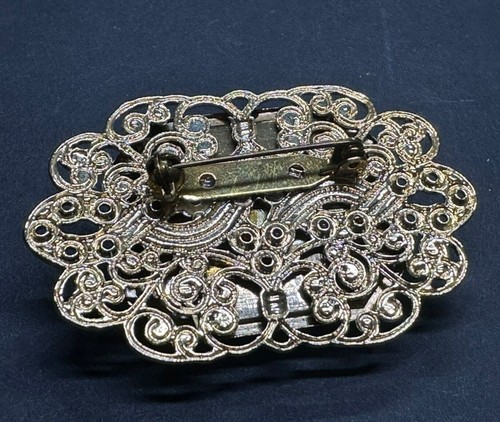 Lotto 3 spille Jeweltone Lucite strass filigrana paisley pendenti anni 80 belle - Foto 8 di 12