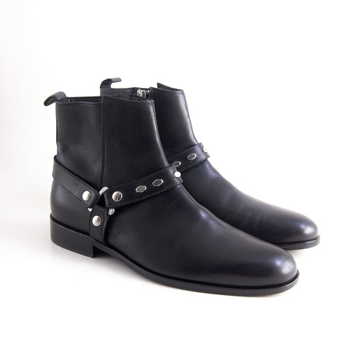 Just Cavalli Biker Stiefeletten Schwarz Leder Harness Herren Schuhgröße US 8 EU 41