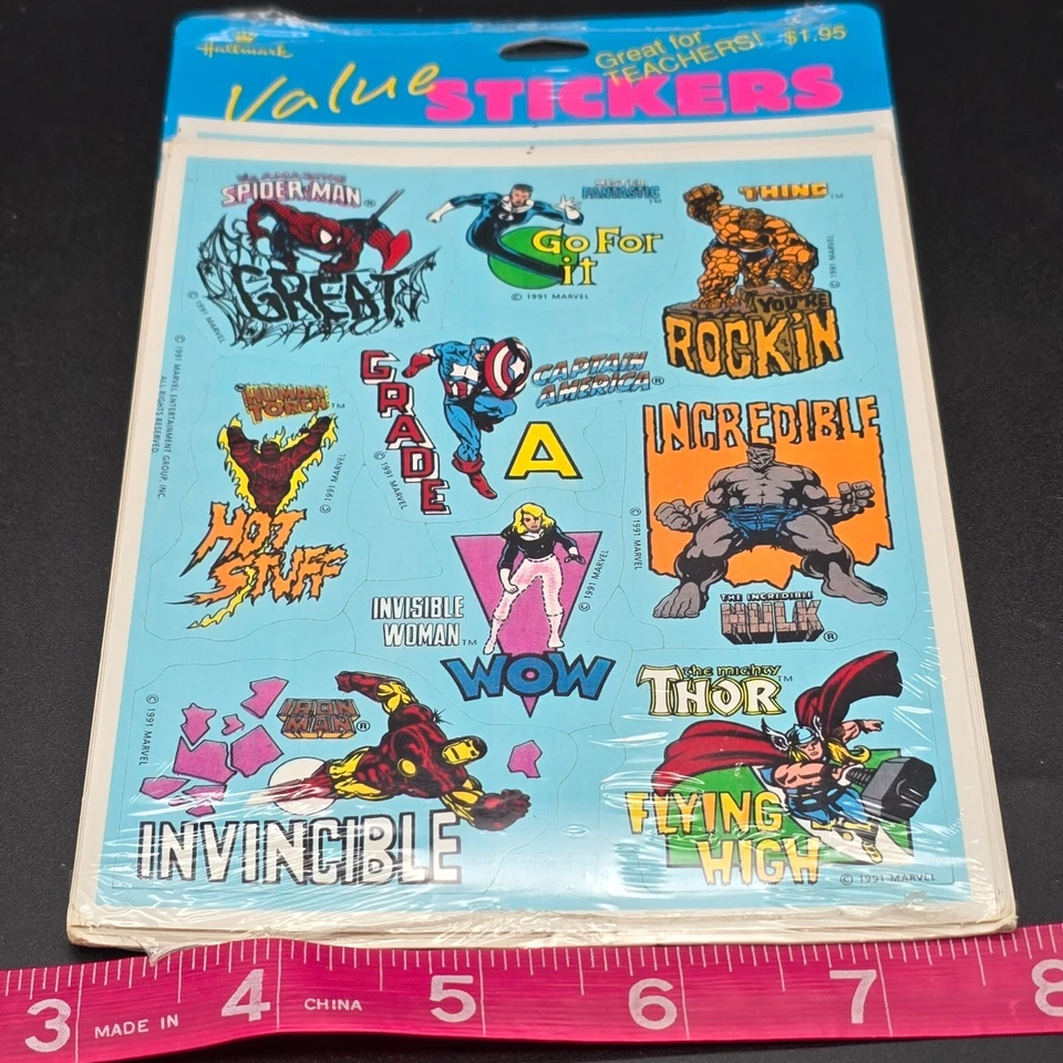 De colección 1991 Marvel Super Heroes Nuevo con Etiquetas Calcomanías Valores Sello Sin Abrir Paquete de 5 hojas Foto 4 de 4