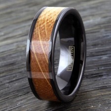 8mm Black Tungsten Carbide Men's Whiskey Barrel Wood Wedding Band Ring Jewelry
