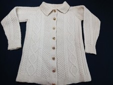 Hand Knit Fishermans Cable Knit Cardigan sz L Wool Buttons Excellent Condition