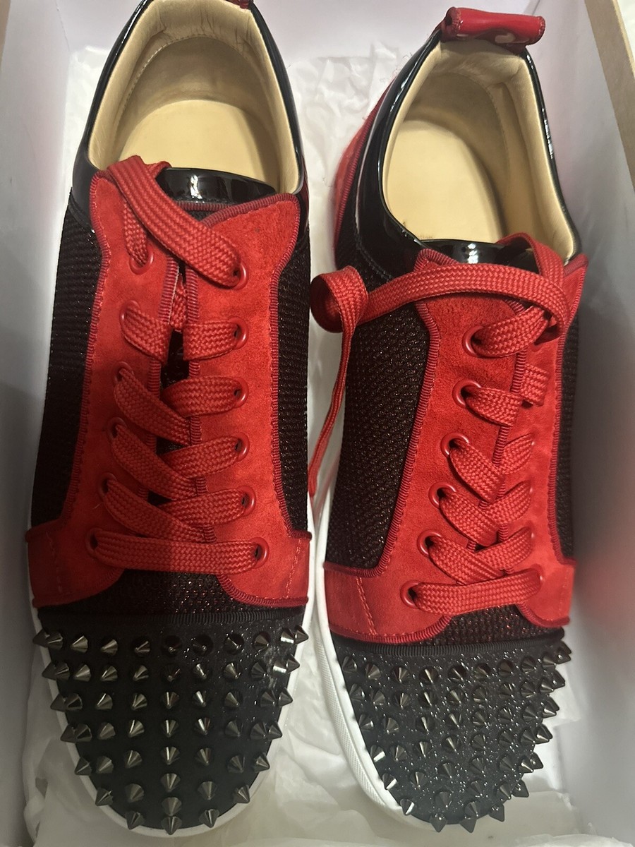 Christian Louboutin Louis Junior Suede Spike Orlato Flat Red  display picture 3