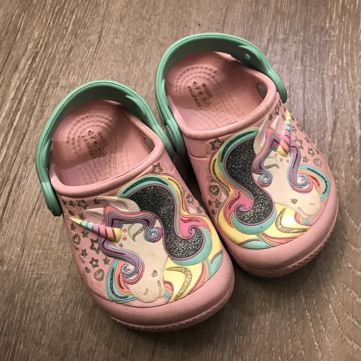 Crocs Iconic Funlab Sparkle Unicorn Clogs Little Girls Size 6C