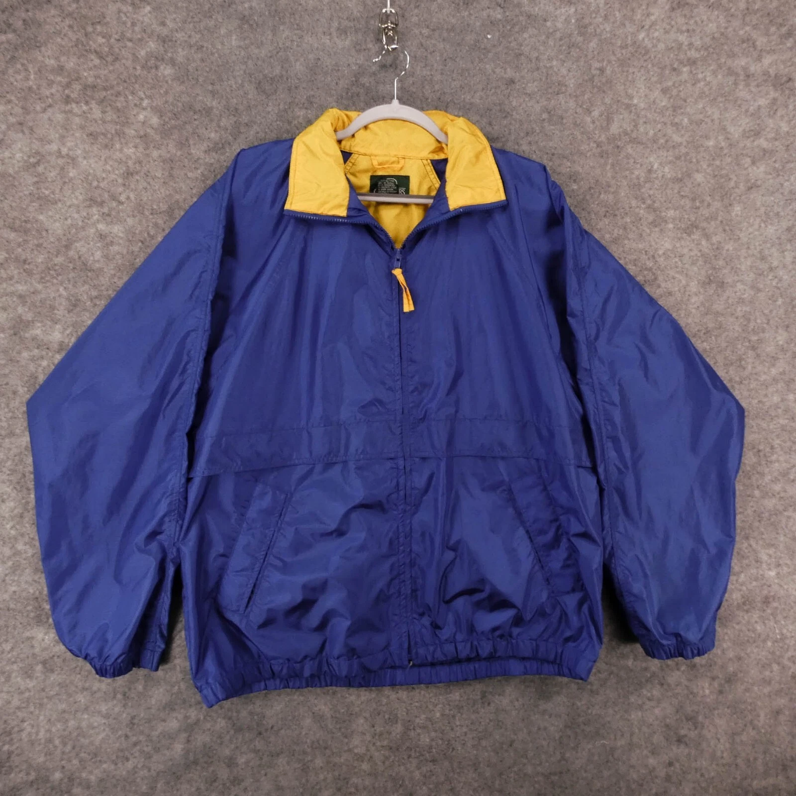 Bass Pro Shop Windbreaker Jacket Mens Extra Large Blue Yellow Full Zip w Logo