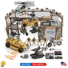 Military Combat Toy Set with Light  Sound Helicopter - Child Safe 13 Piece Set