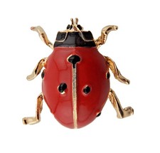 Simple Ladybug Brooch small red black enamel ladybird beetle goldtone insect sum