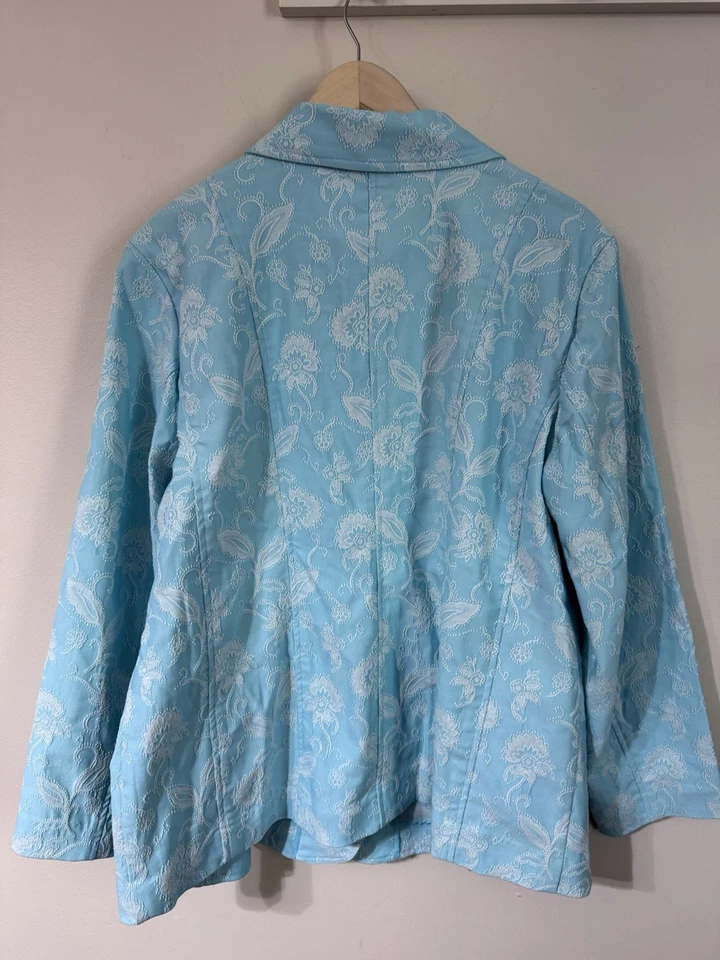 Chaqueta Blazer Susan Graver Brocado Jacquard Floral Azul Aqua Cottagecore Nueva con Etiquetas 1X Foto 3 de 4