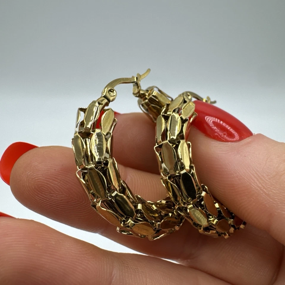 Aros gruesos de bambú rellenos de oro amarillo de 9 quilates hipoalergénicos 7,9 g y duraderos Foto 4 de 4