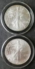 Two 2002 $1 American Silver Eagle Dollars in Capsules