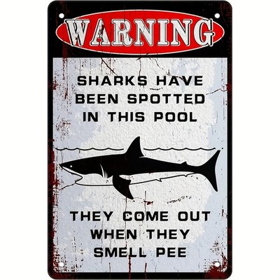 vintage warning shark found for outdoor fun swimming Home kitchen TinMetal Signs