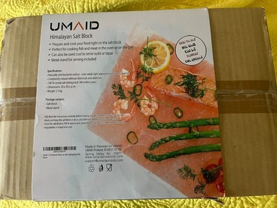 UMAID Himalayan Salt Block And Iron Stand 12'' x 8'' Natural Cooking/Serving Block