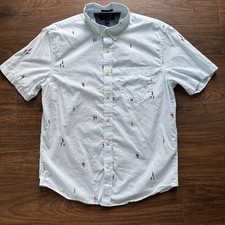 Banana Republic Slim Fit Light Blue Surfer Short Sleeve Cotton Button-Down M