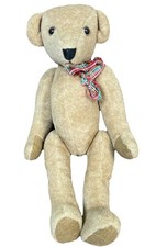 Vintage 17" 5 Jointed Plush Teddy Bear Felt Paws With Christmas Ribbon.