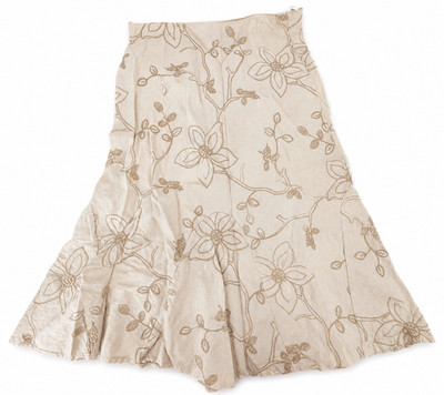 Mia Moda Beige Linen Blend Embroidered Floral A-Line Skirt Size 14 Boho Y2K