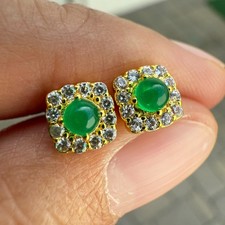 925 Sterling Silver Earrings Emerald 3mm Natural Gemstone Zircon Bridal Women