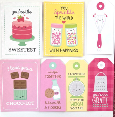 BAKE ME HAPPY MADE WITH LOVE DOODLEBUG SCRAPBOOK TAGS CARD TOPPERS