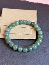 Natural Hetian Nephrite Jade Bracelet 9mm Rich Green Beads Glossy Smooth Cut
