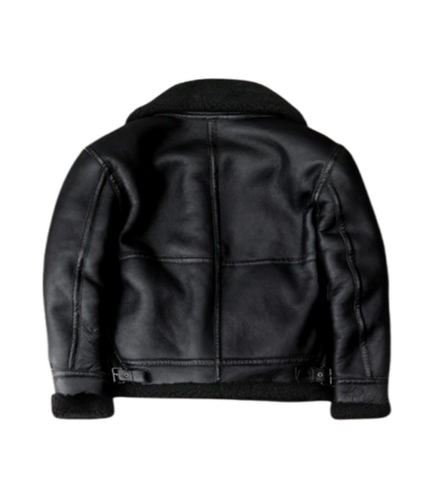Men B3 Bomber USAF Pilot Flight Real Sheepskin Shearling Black Leather Jacket - Picture 2 of 3