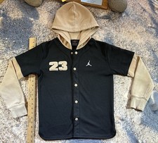Nike Jordan 23 Jersey Jacket With Hoodie Beige on Black Youth  Medium 10-12 Yrs