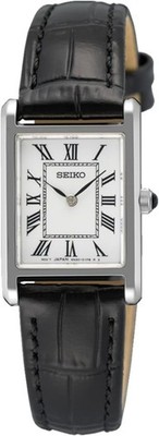 Seiko Damenuhr mit weißem Zifferblatt und schwarzem Armband SWR107P1