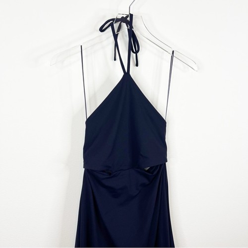 Vestido Halter Susana Monaco Para Mujer Corte Cintura Alto Bajo Midi L Azul Nuevo con Etiquetas - Imagen 4 de 7